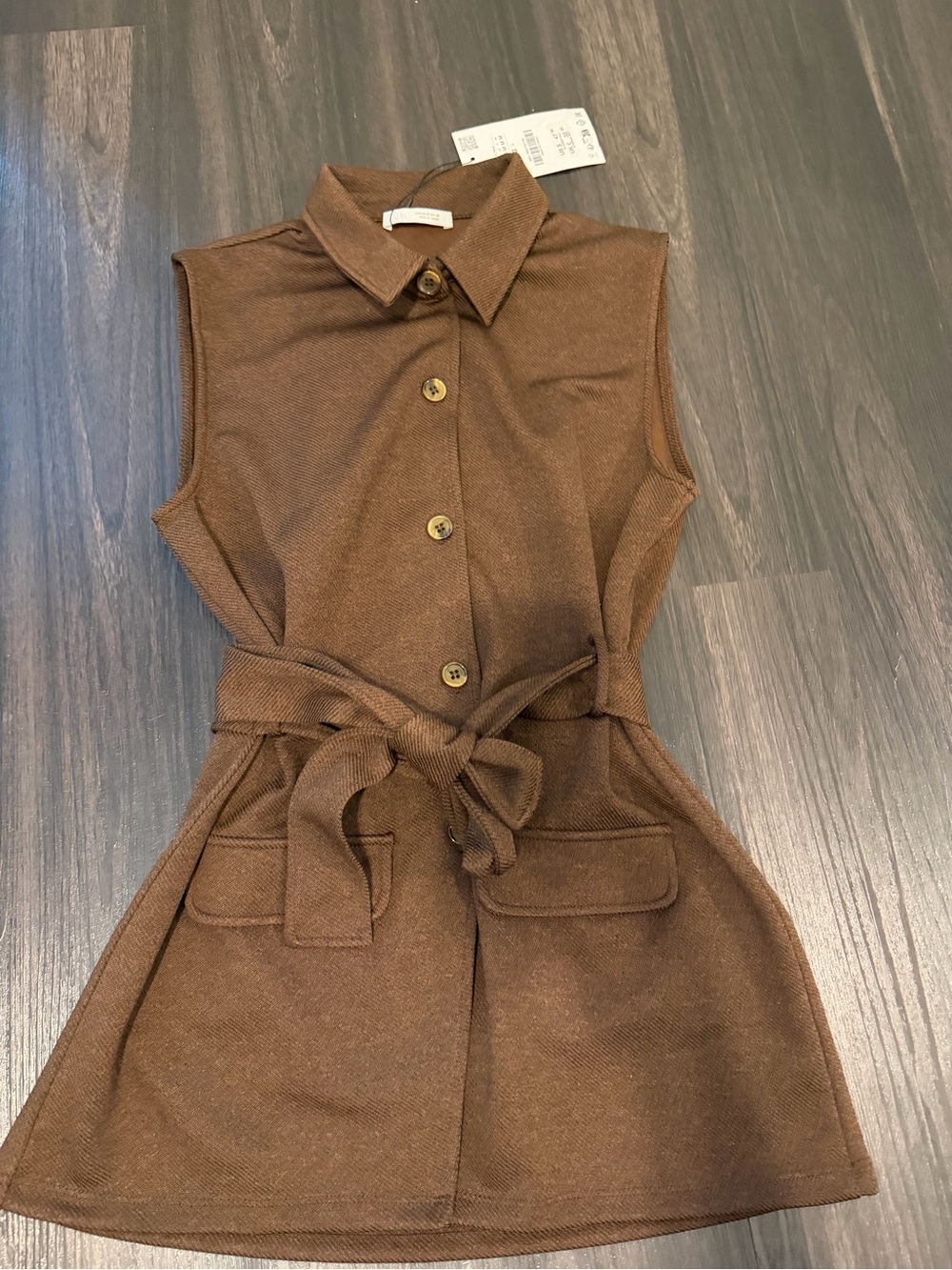 Zara Brown Sleeveless Shirt Dress with Tie Belt